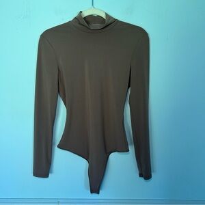Abercrombie & Fitch A&F Soft Collection Brown Mock Neck Long Sleeve Bodysuit